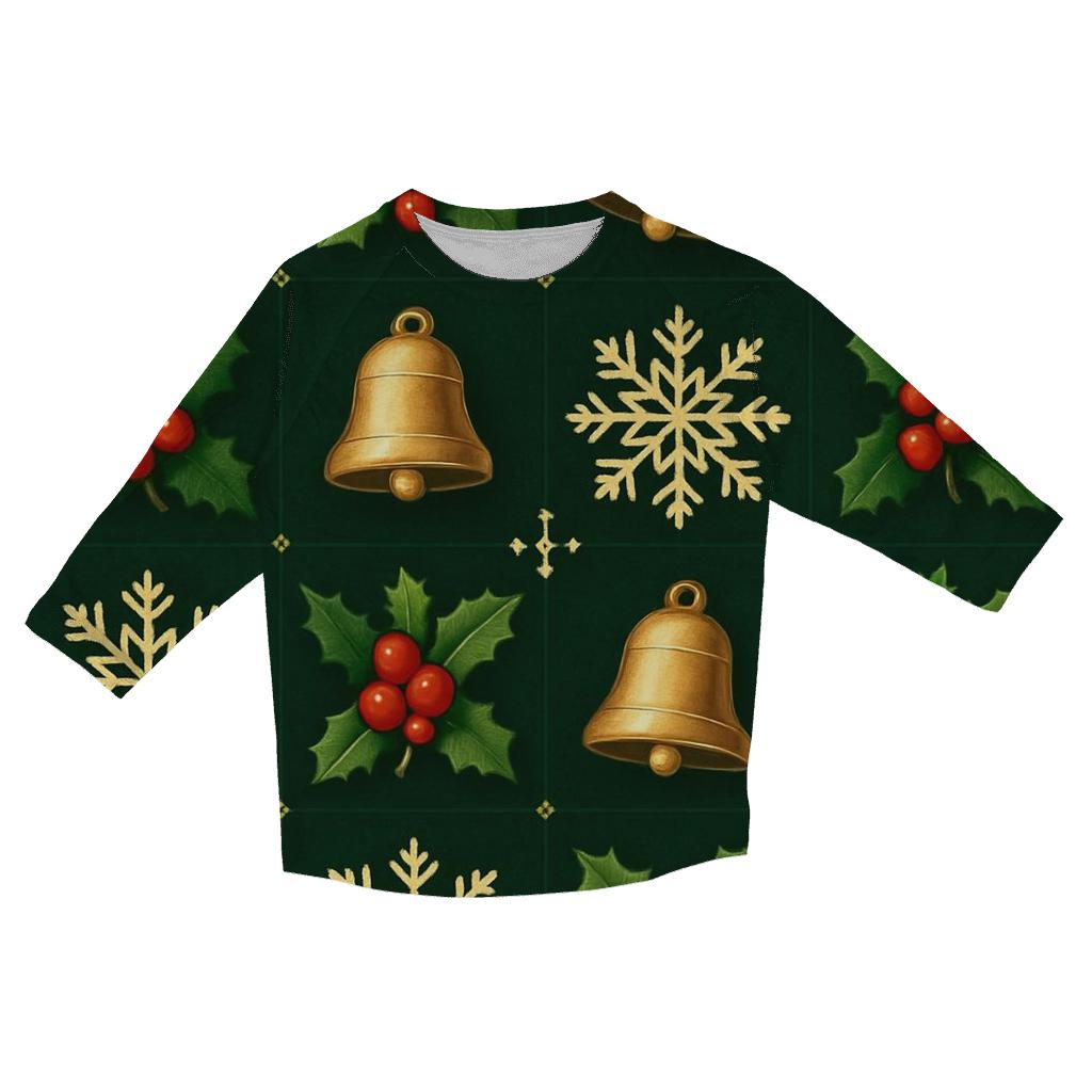 Crimson Holly Grid On Dark Evergreen Background stylish quarter sleeve tops