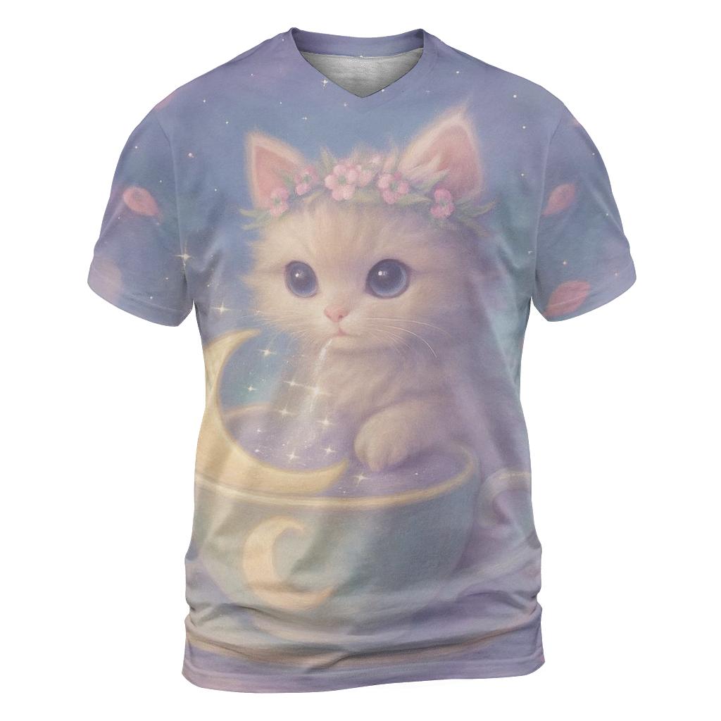 Lunar Tea Party Kitten artistic all-over print tops
