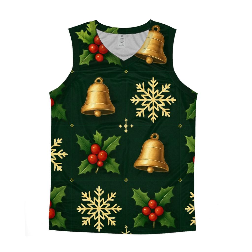 Crimson Holly Grid On Dark Evergreen Background cotton sleeveless tops