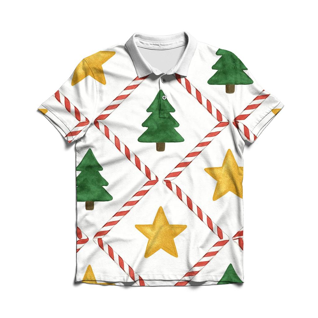 Golden Star Lattice On Snow White Background casual sports polo shirts