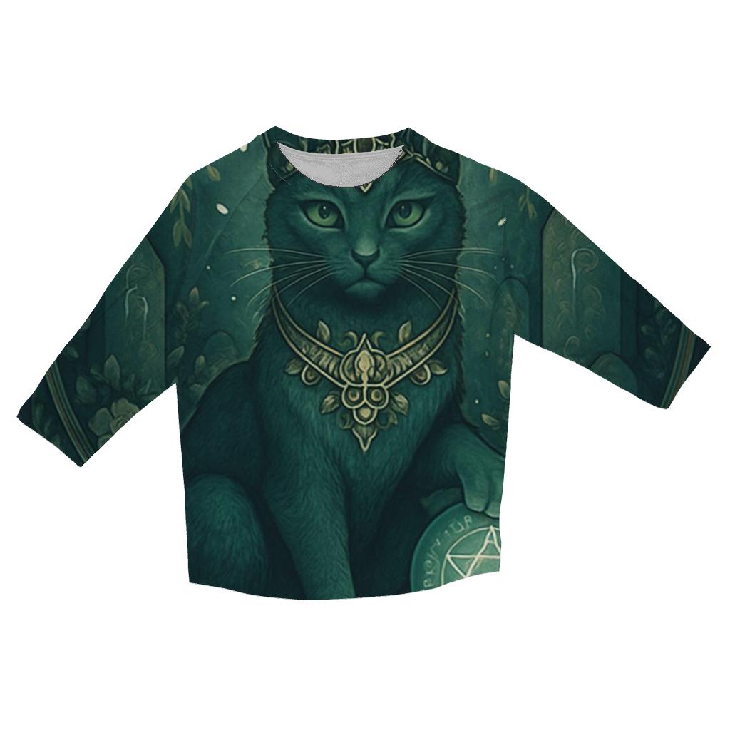 Mystic Garden Guardian Cat printed three quarter sleeve shirts