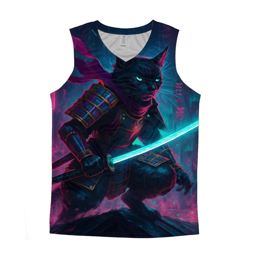 Neon Alley Samurai Cat personalized athletic tanks