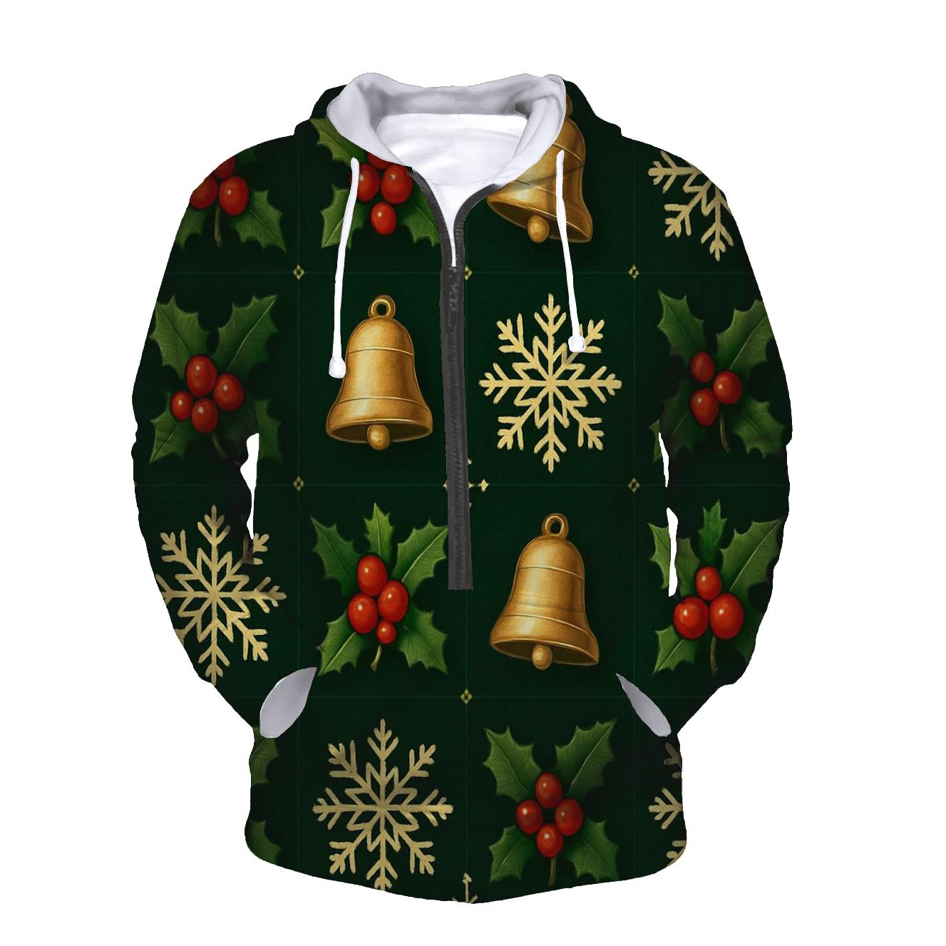 Crimson Holly Grid On Dark Evergreen Background hoodie trends