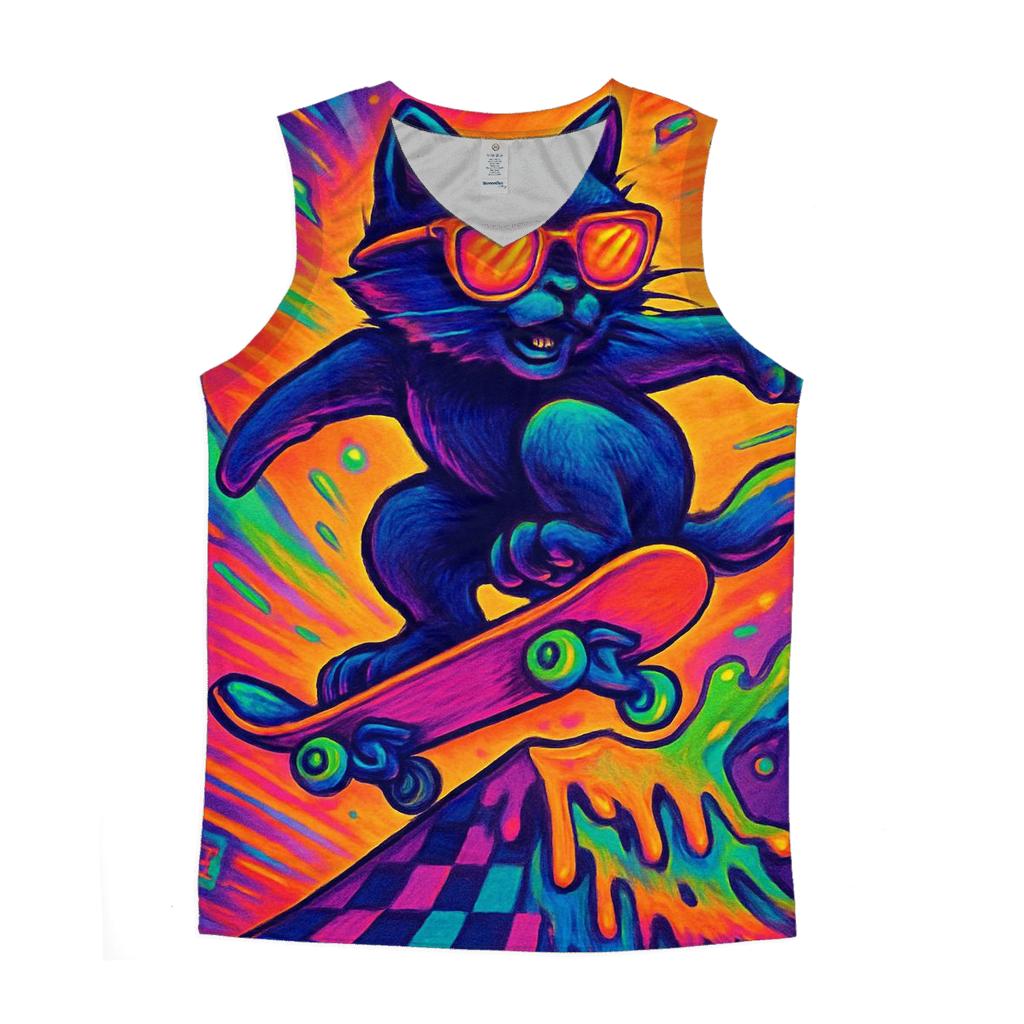 Psychedelic Retro Skate Cat stylish racerback tanks