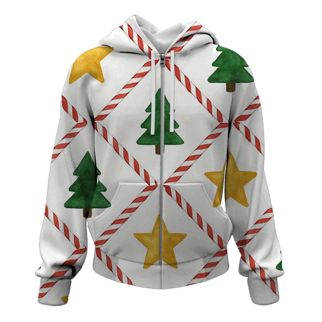 Golden Star Lattice On Snow White Background zip-up hoodies
