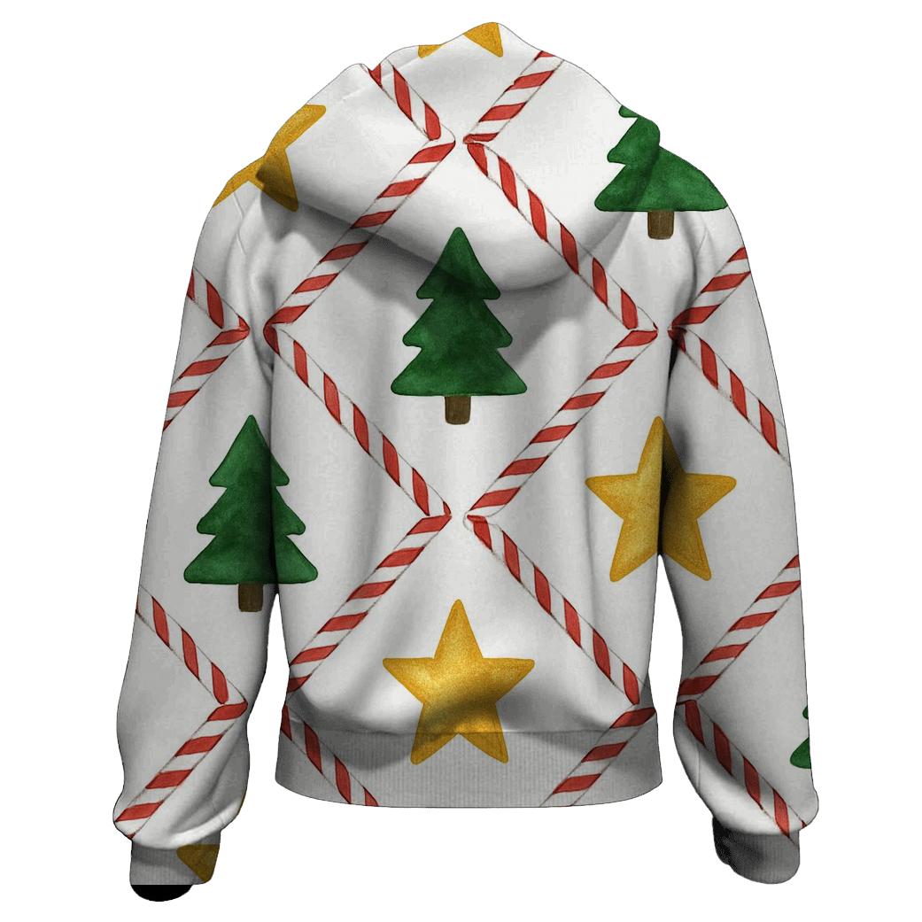 Golden Star Lattice On Snow White Background zip-up hoodies