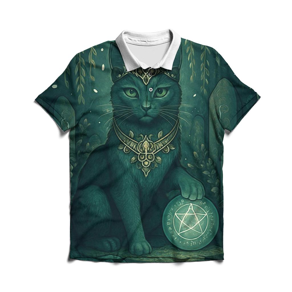 Mystic Garden Guardian Cat branded logo polo shirts