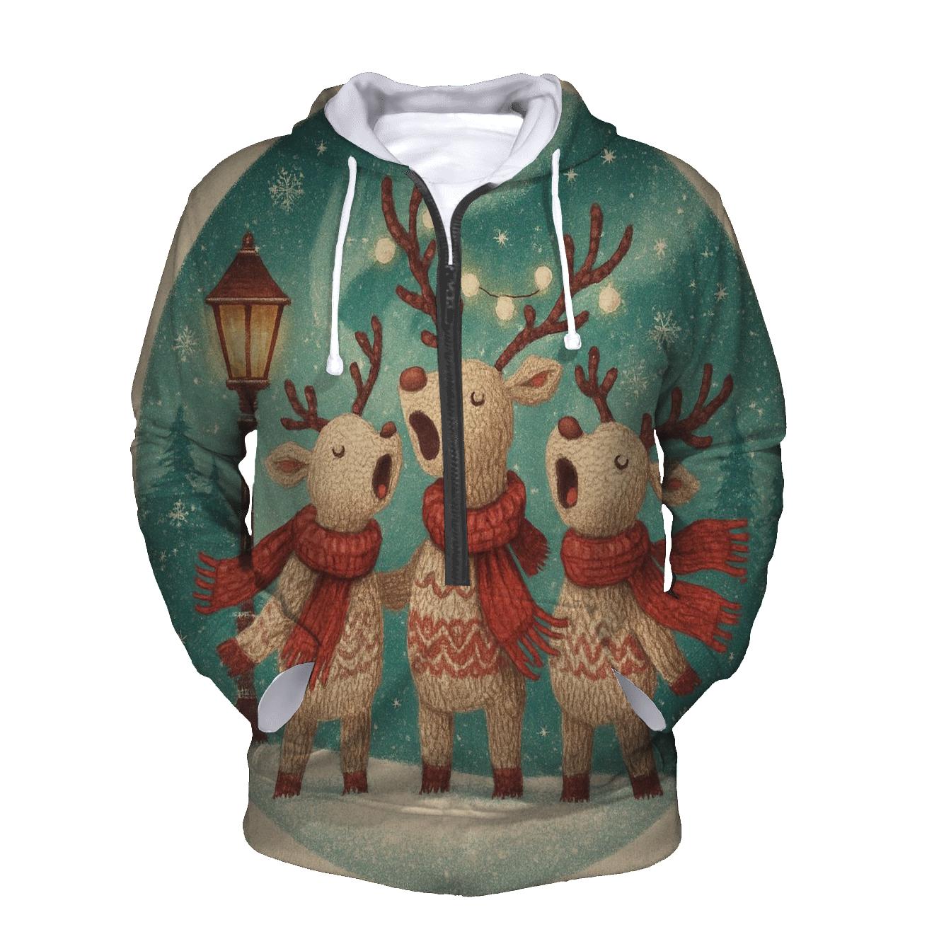 Reindeer Carolers Under Aurora pullover hoodies