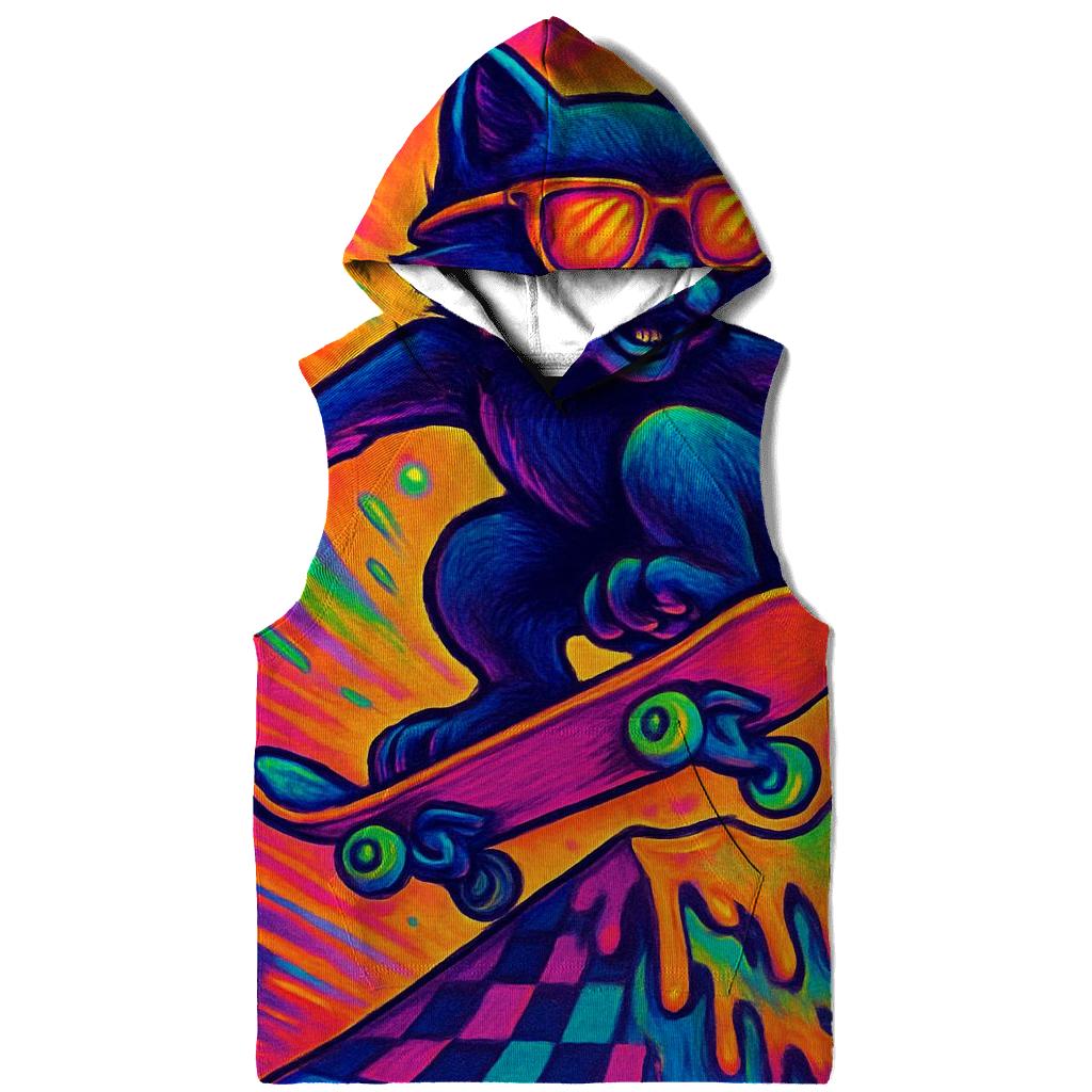 Psychedelic Retro Skate Cat lightweight hoodies