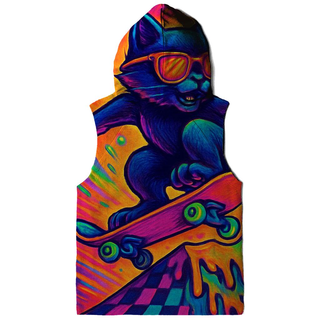 Psychedelic Retro Skate Cat lightweight hoodies