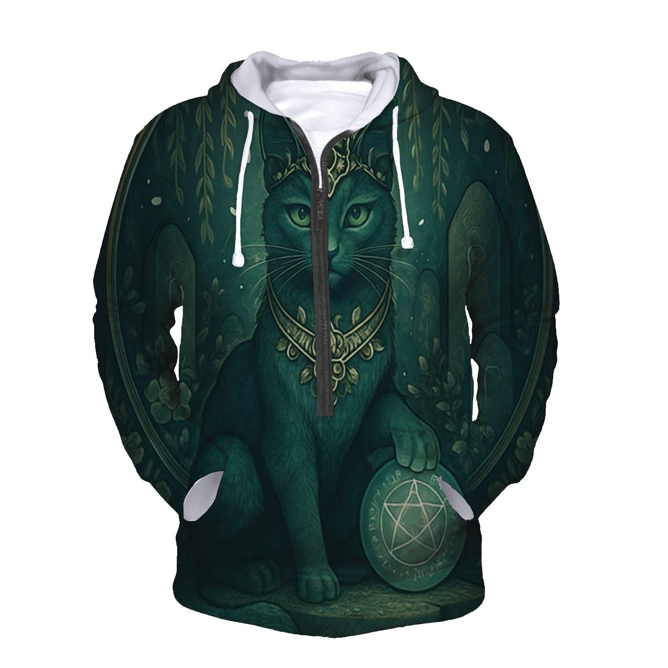 Mystic Garden Guardian Cat zip-up hoodies