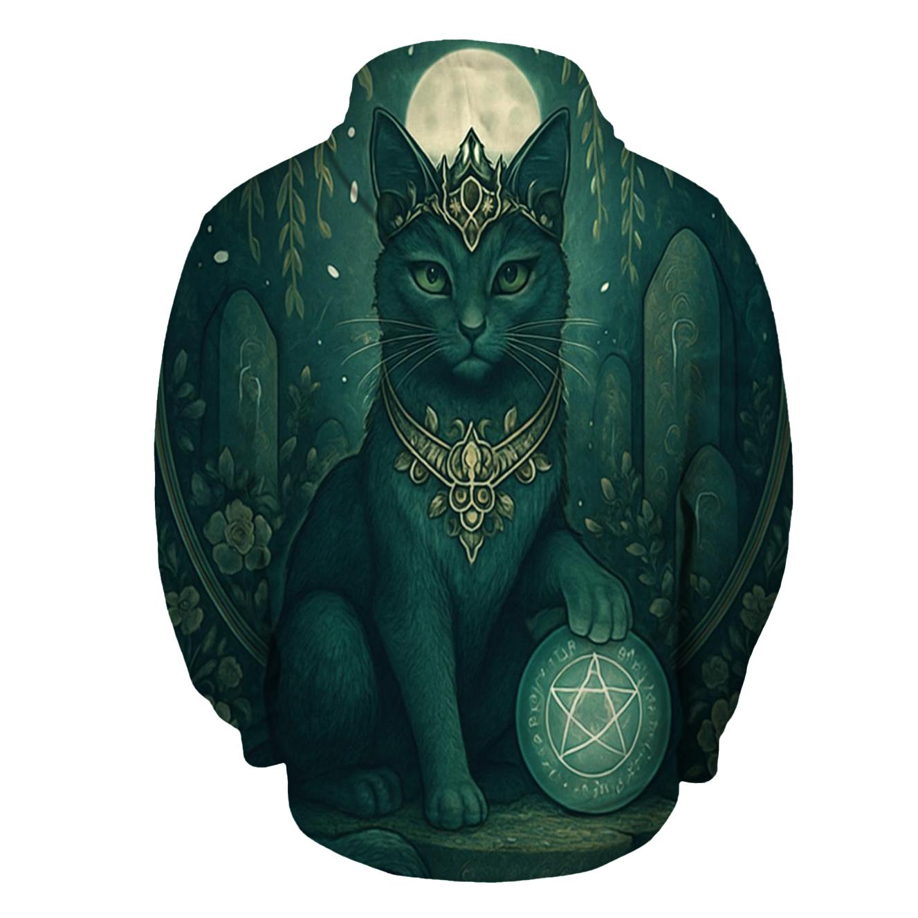 Mystic Garden Guardian Cat zip-up hoodies