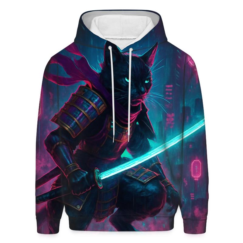 Neon Alley Samurai Cat graphic hoodies