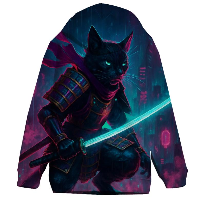 Neon Alley Samurai Cat graphic hoodies