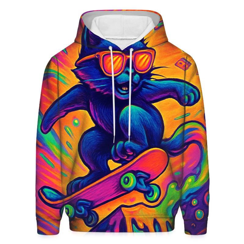 Psychedelic Retro Skate Cat custom hoodies