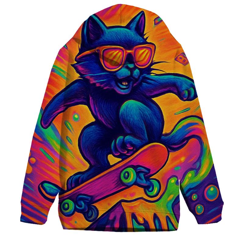 Psychedelic Retro Skate Cat custom hoodies