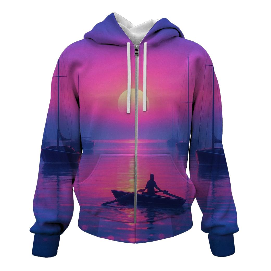 Twilight Harbor Reflection embroidered hoodies