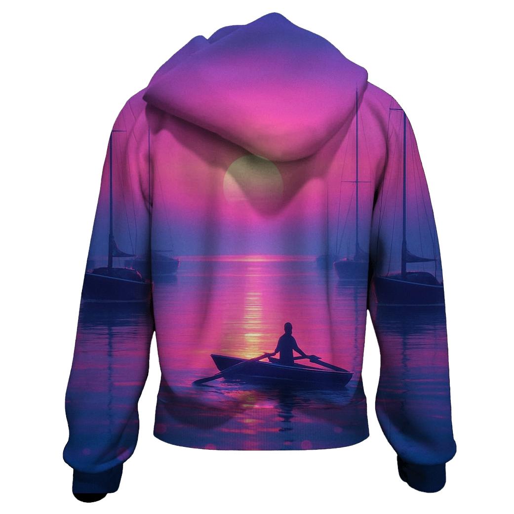 Twilight Harbor Reflection embroidered hoodies
