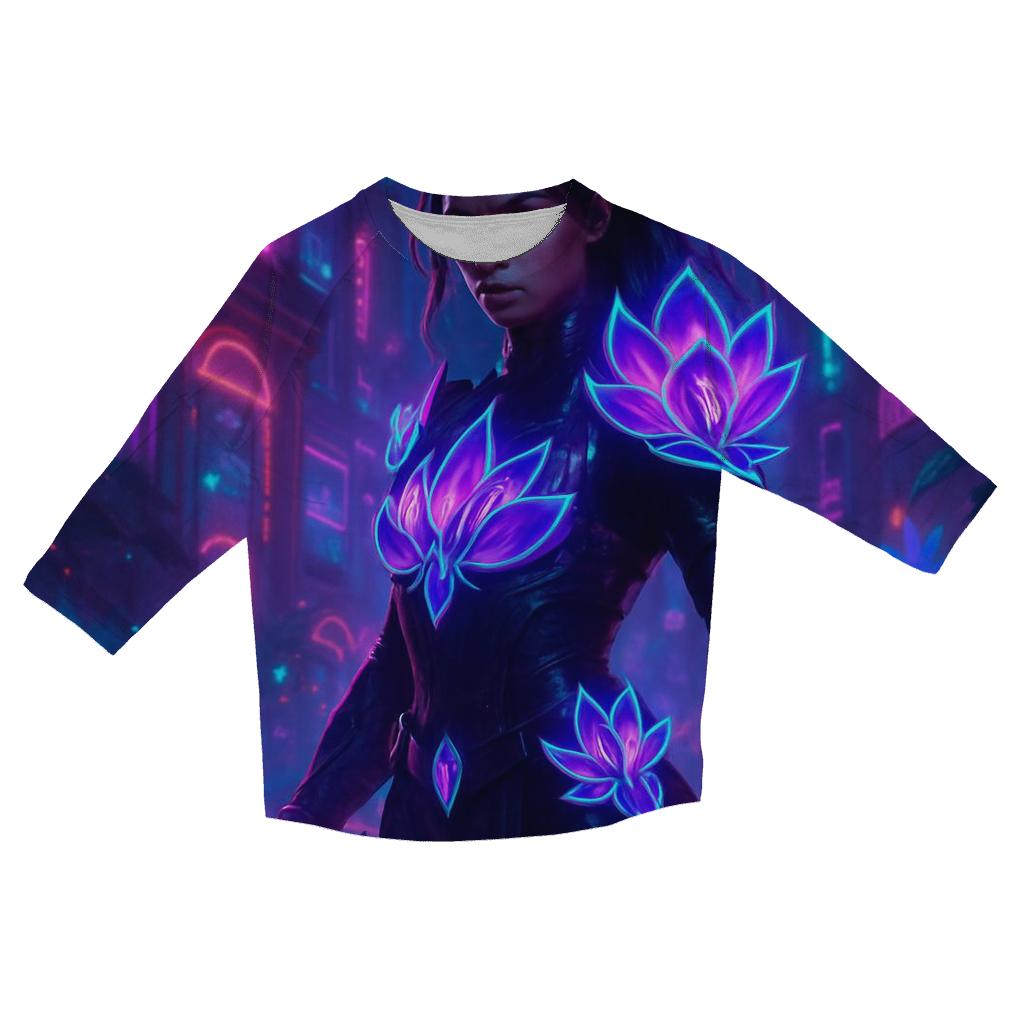 Neon Lotus Warrior fashion 3/4 sleeve shirts