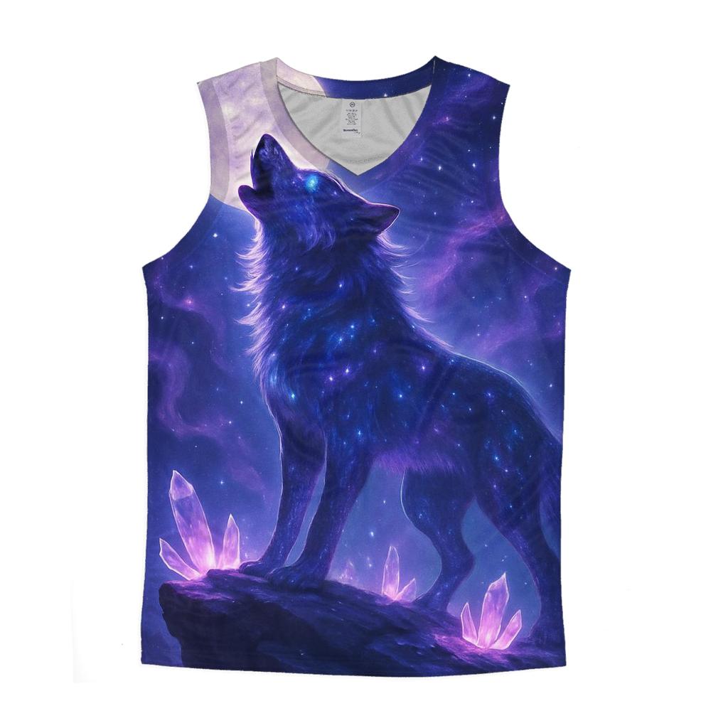 Celestial Wolf Howl graphic print tank tops