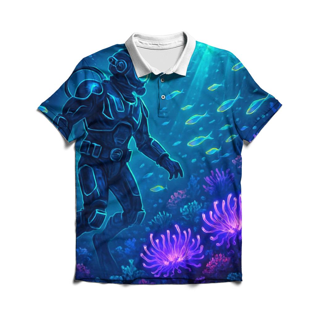 Electric Coral Reef Explorer premium cotton polo shirts