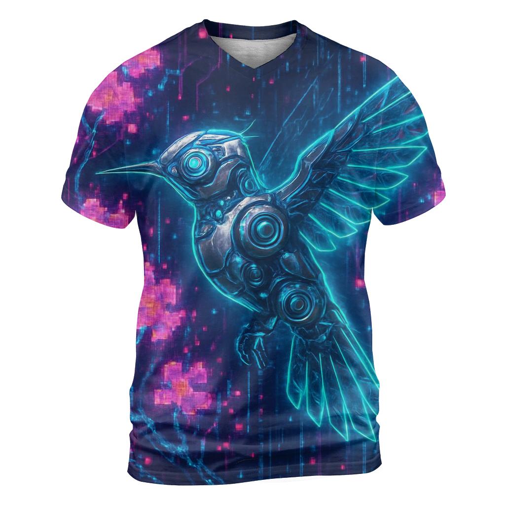 Cybernetic Hummingbird artistic all-over print tops