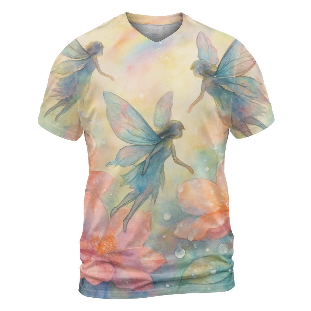 Iridescent Fairy Garden artistic all-over print tops