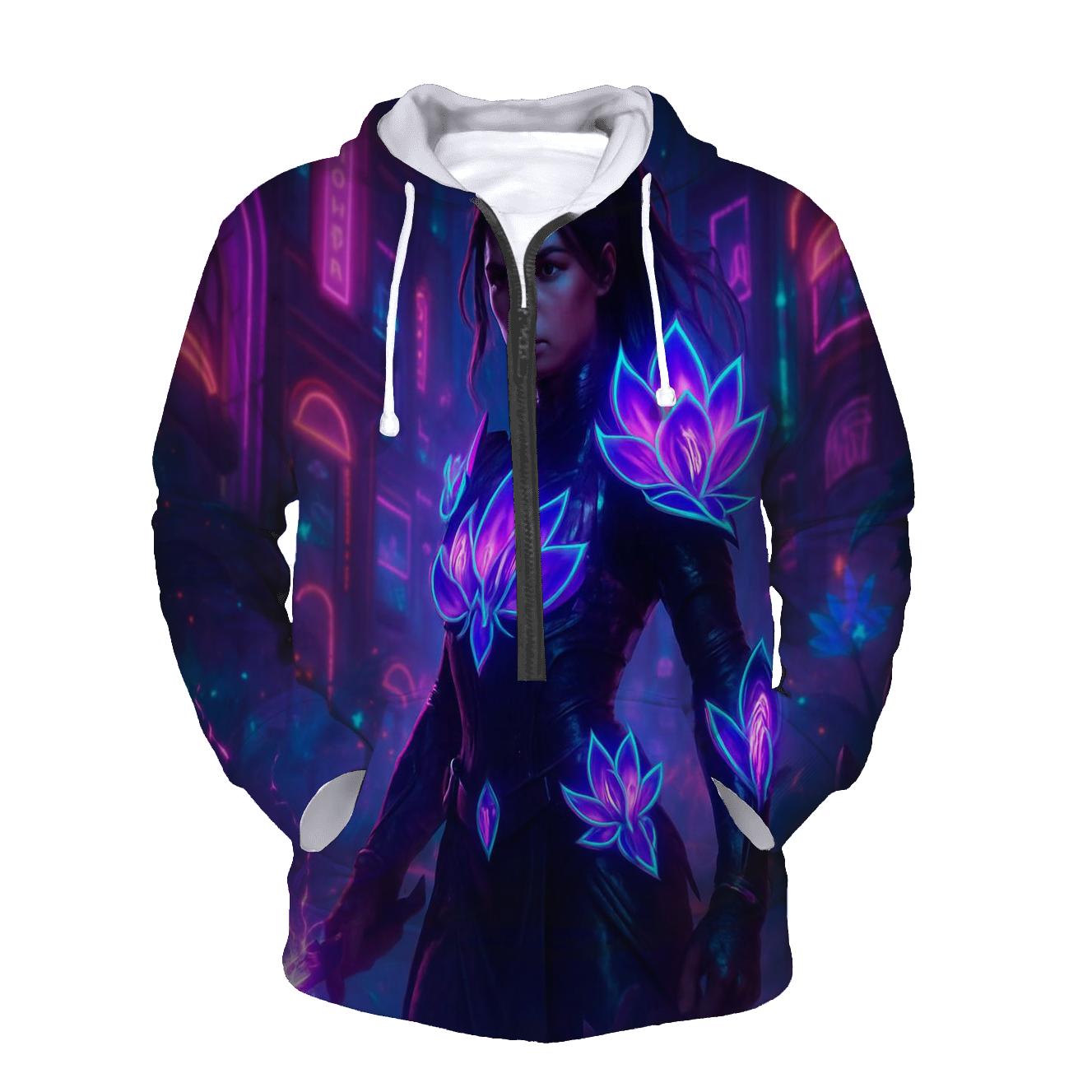 Neon Lotus Warrior designer hoodies