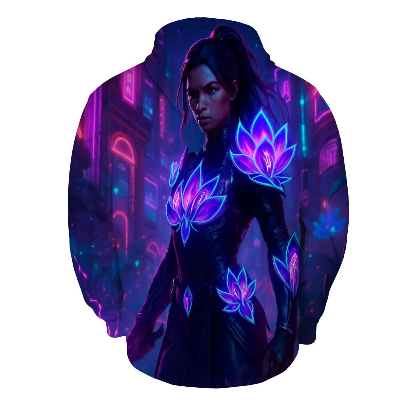 Neon Lotus Warrior designer hoodies