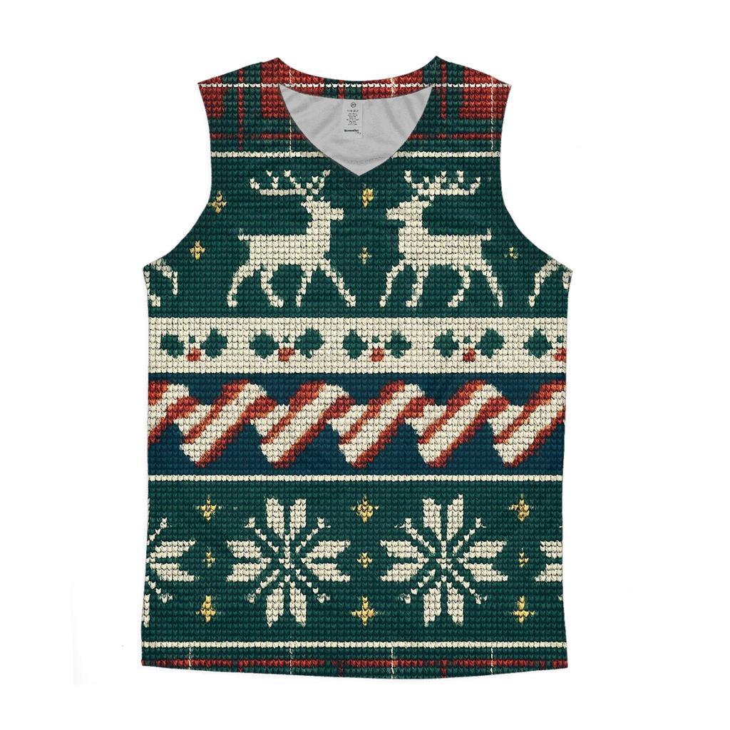 Tinsel Tartan Reindeer Parade Design graphic print tank tops