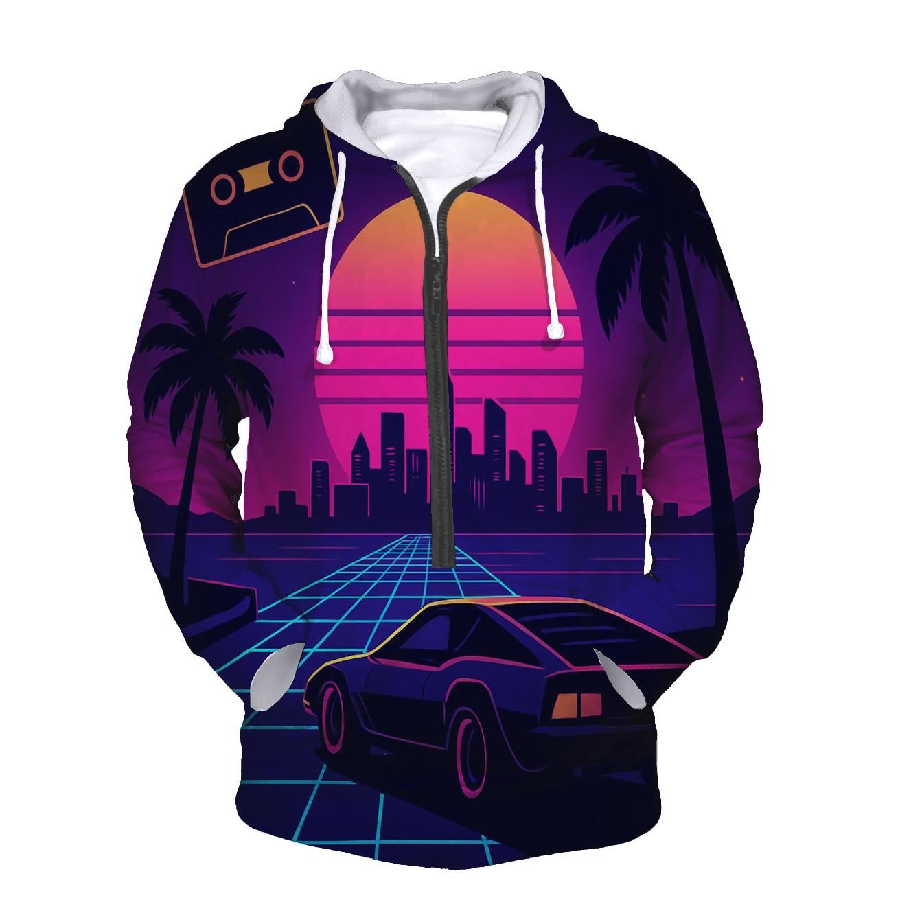 Neon Voyager Skyline printed hoodies