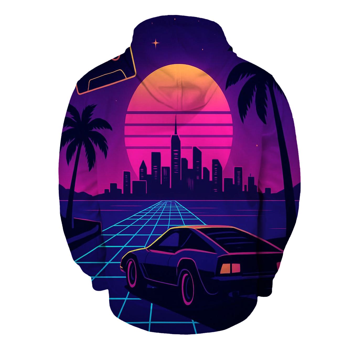 Neon Voyager Skyline printed hoodies