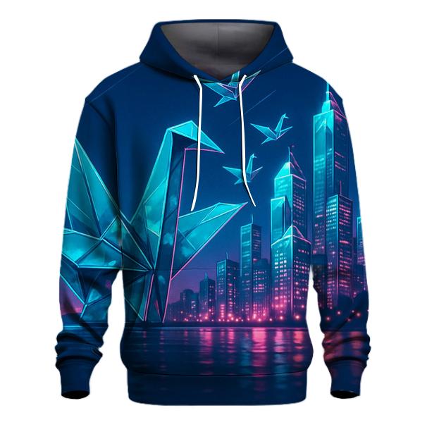 Neon Origami Crane Skyline hoodies fashion