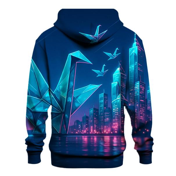 Neon Origami Crane Skyline hoodies fashion