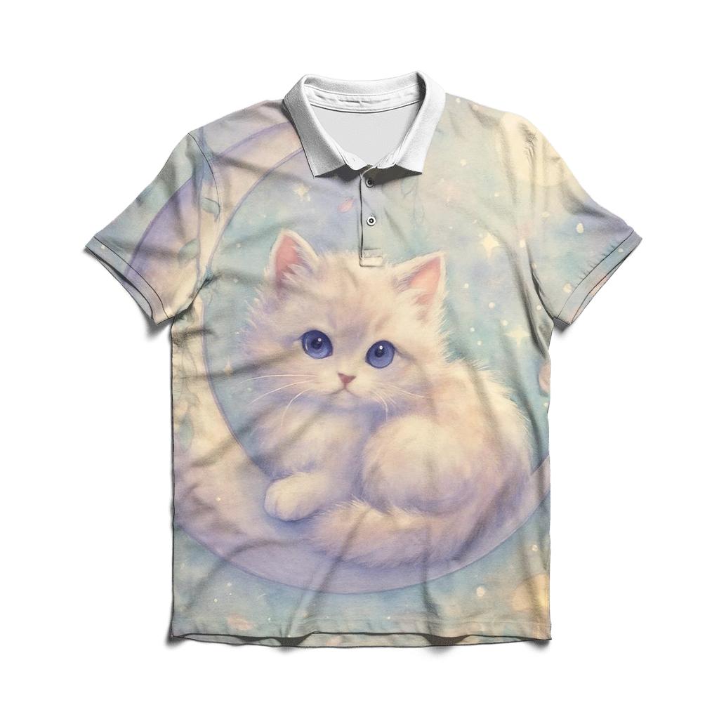Moonlit Garden Kitten embroidered polo tops