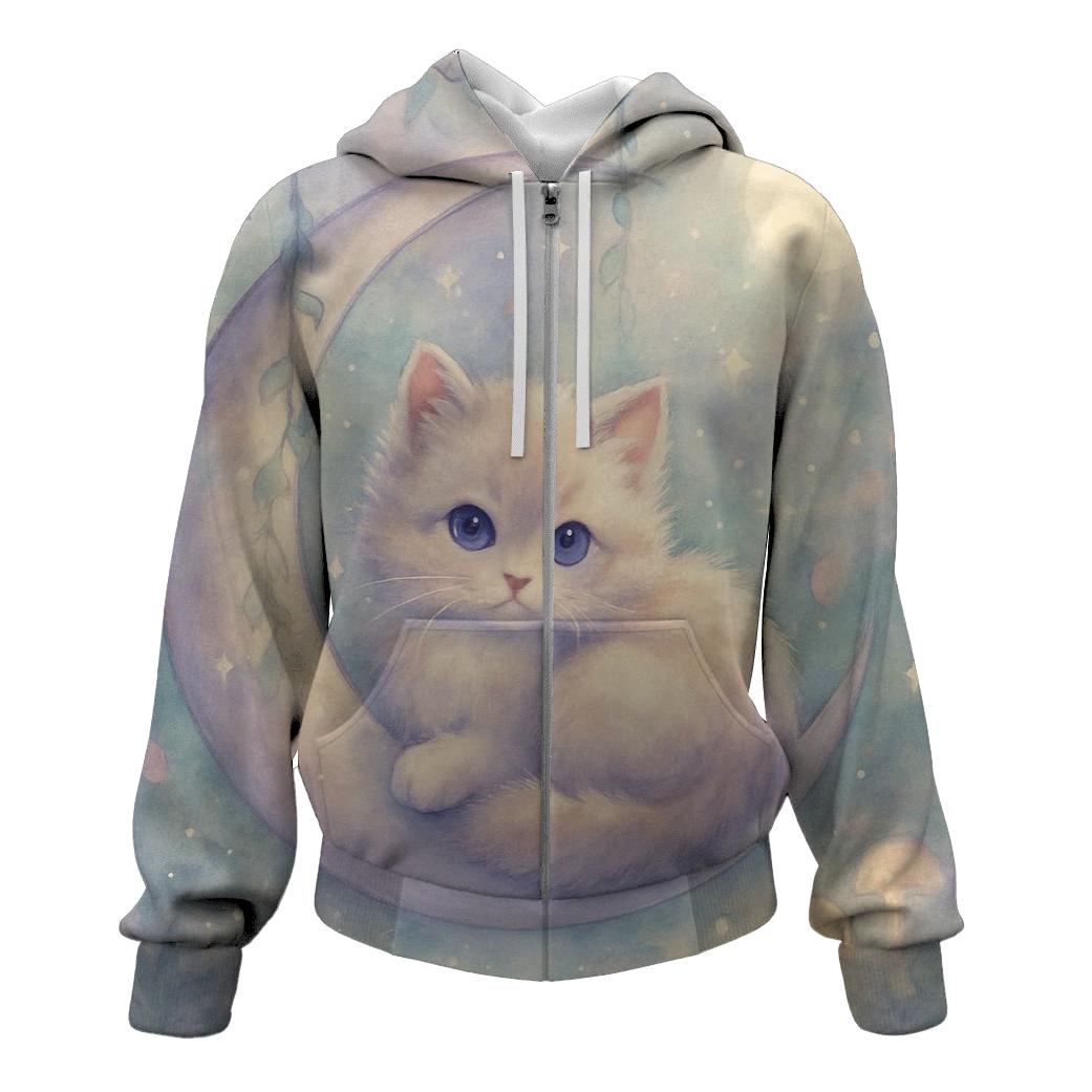 Moonlit Garden Kitten embroidered hoodies