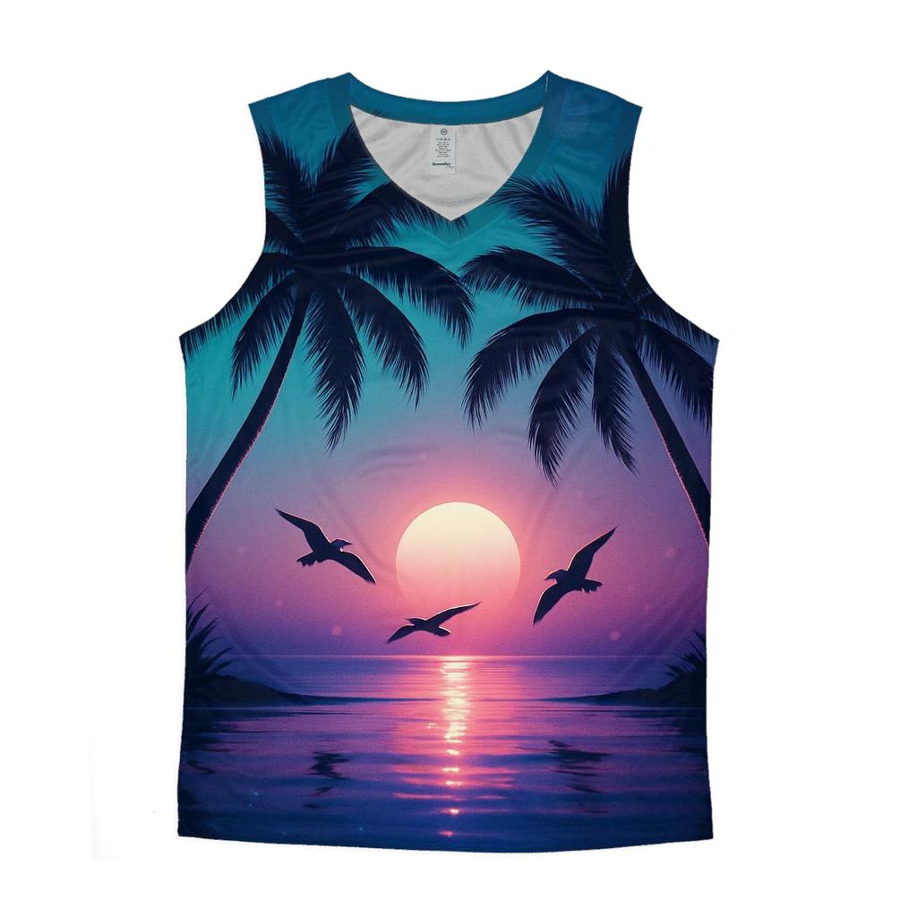 Neon Palm Reverie graphic print tank tops