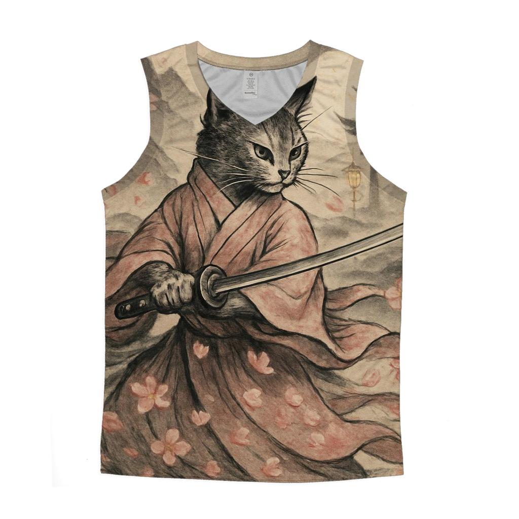 Sakura Samurai Cat casual summer tank tops
