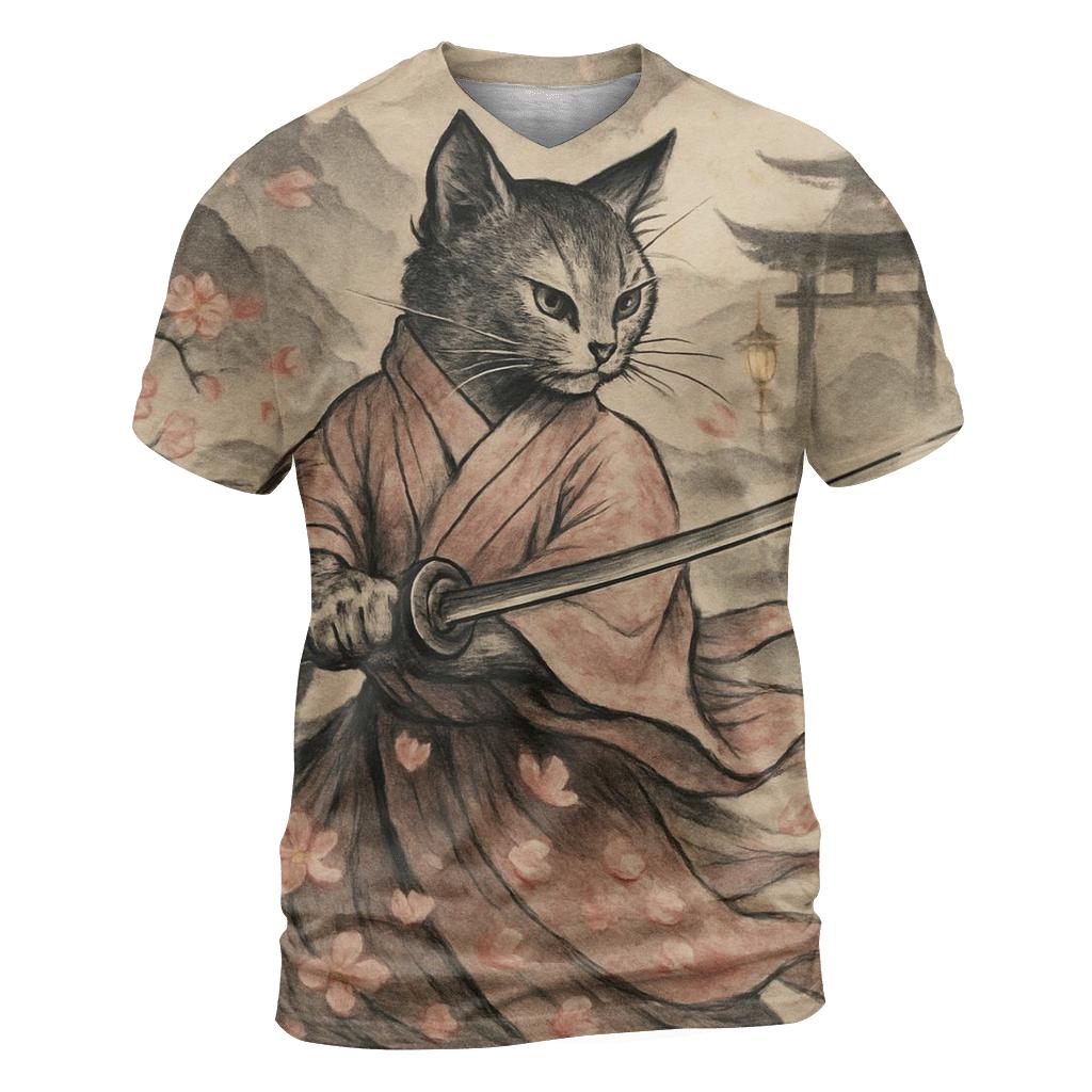 Sakura Samurai Cat trendy printed shirt styles