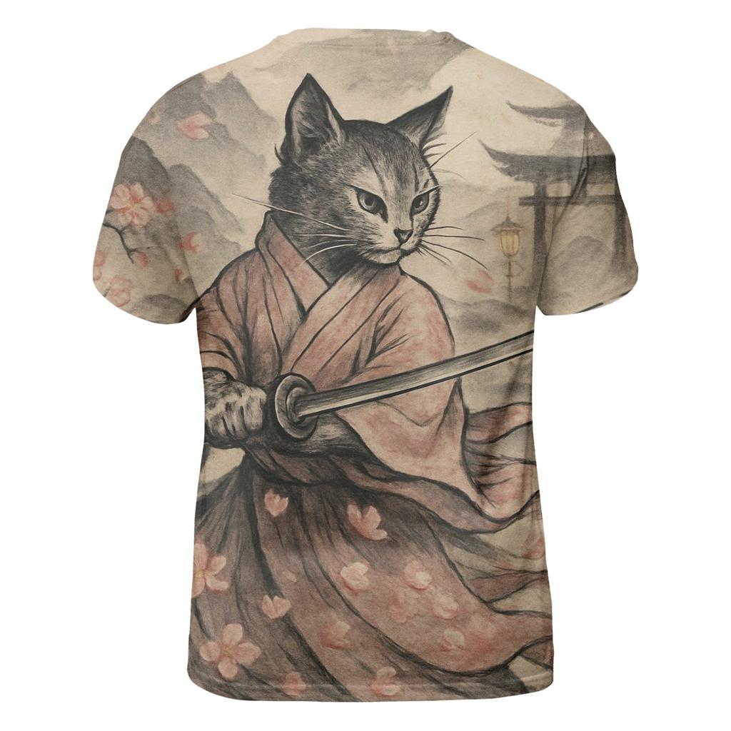 Sakura Samurai Cat trendy printed shirt styles