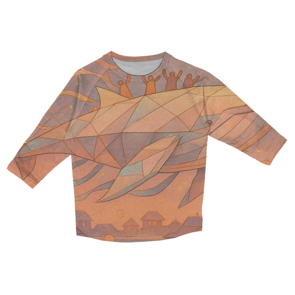 Paper Lantern Sky Whale printed three quarter sleeve shirts