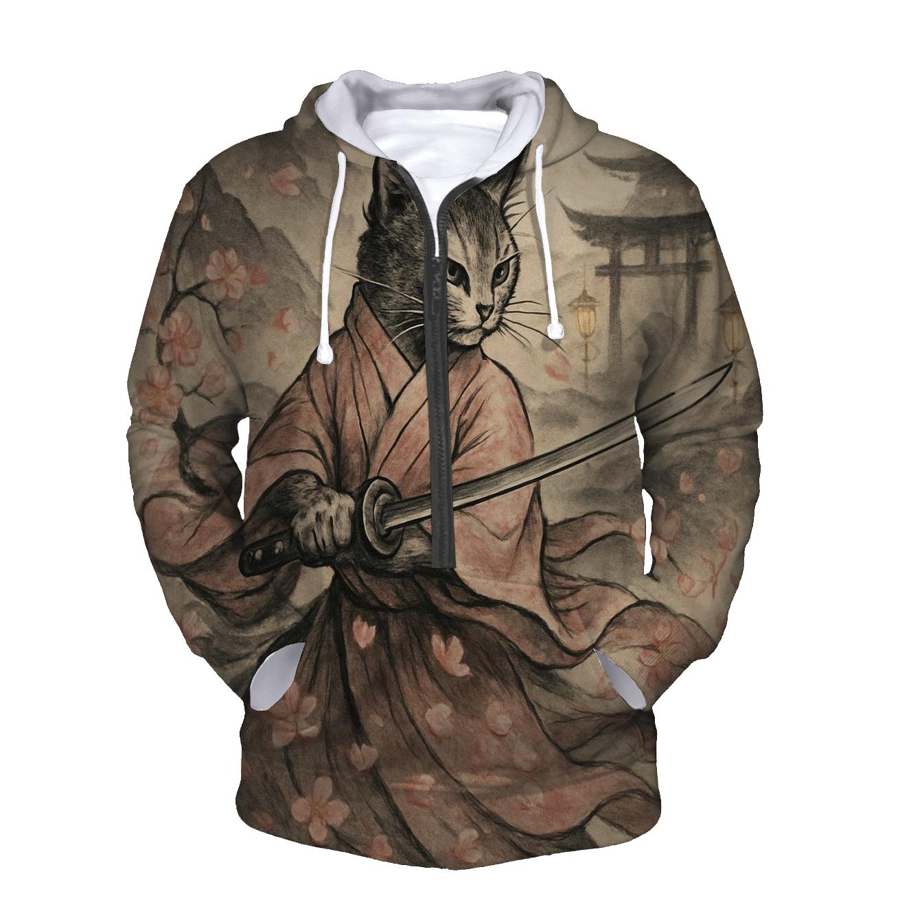Sakura Samurai Cat graphic hoodies