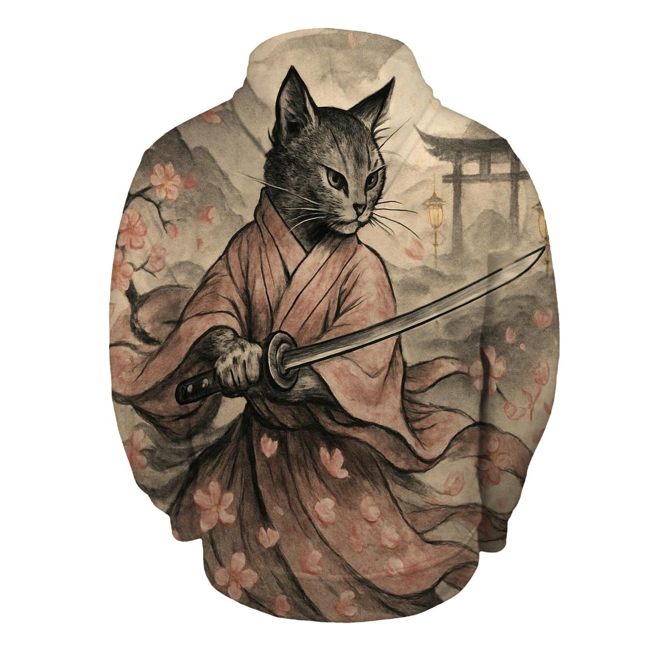 Sakura Samurai Cat graphic hoodies