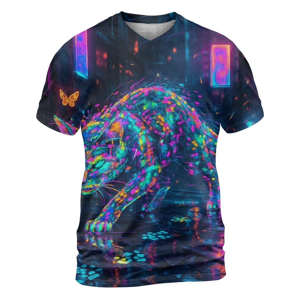 Hologram Alley Cat artistic all-over print tops