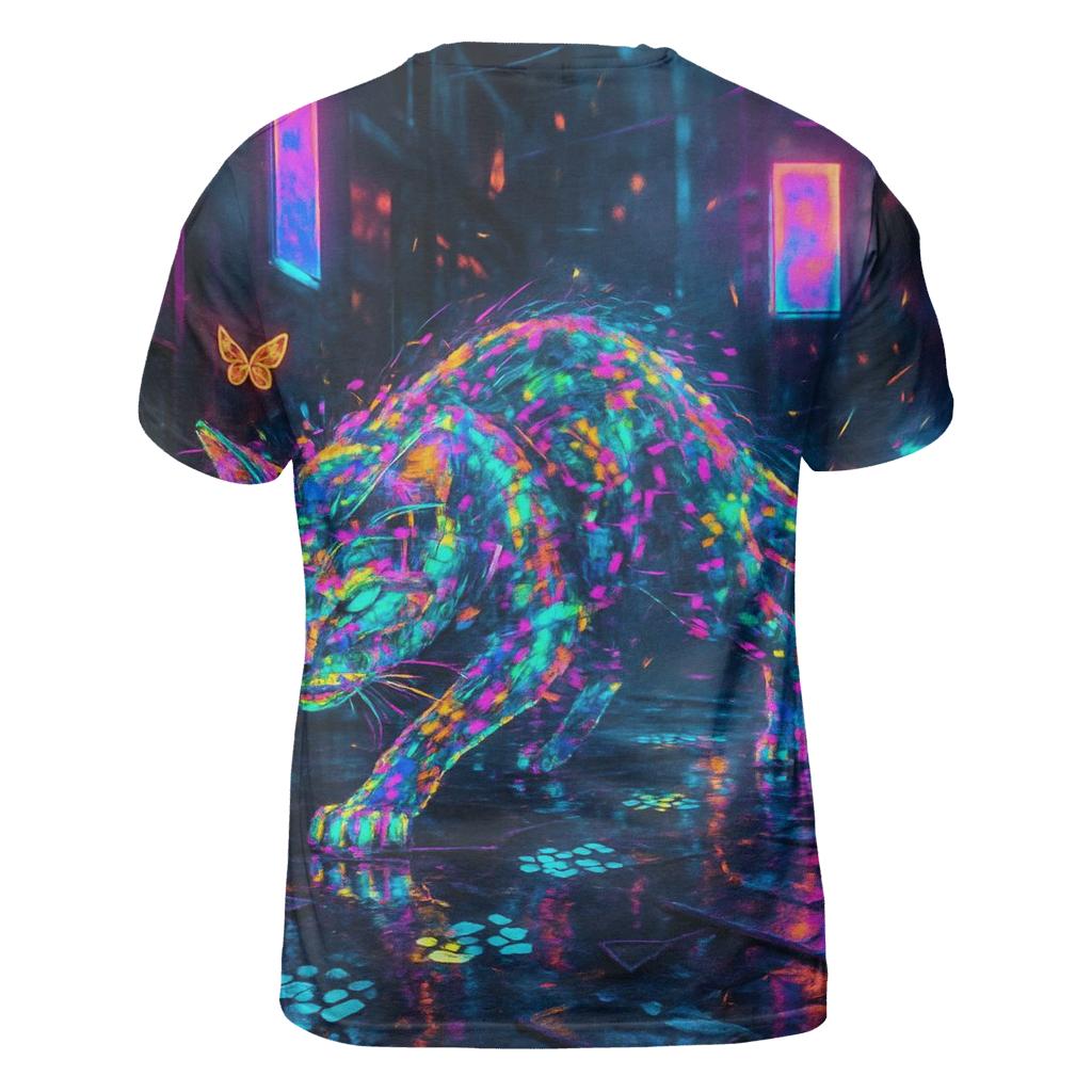 Hologram Alley Cat artistic all-over print tops
