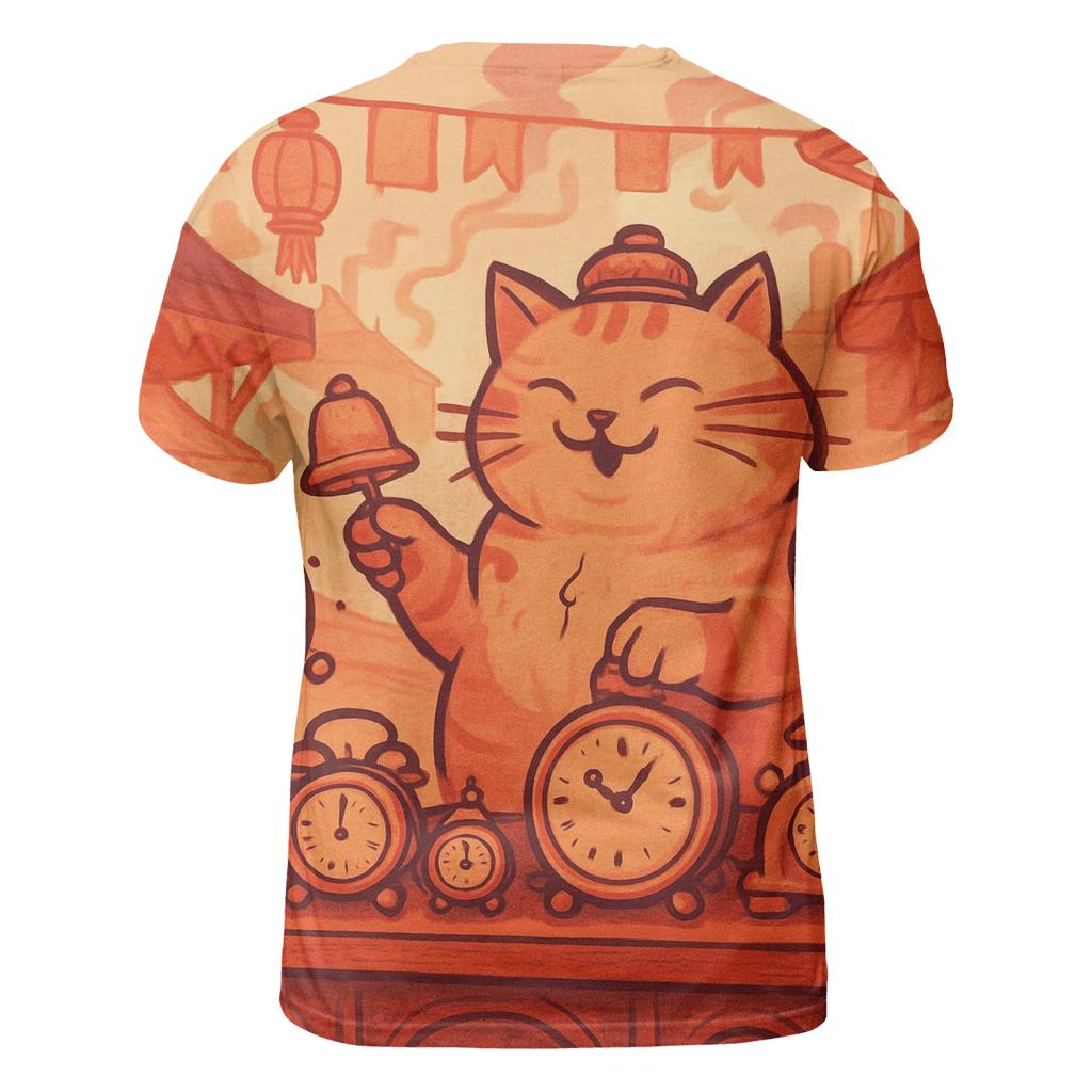 Vermillion Market Clock Cat artistic all-over print tops