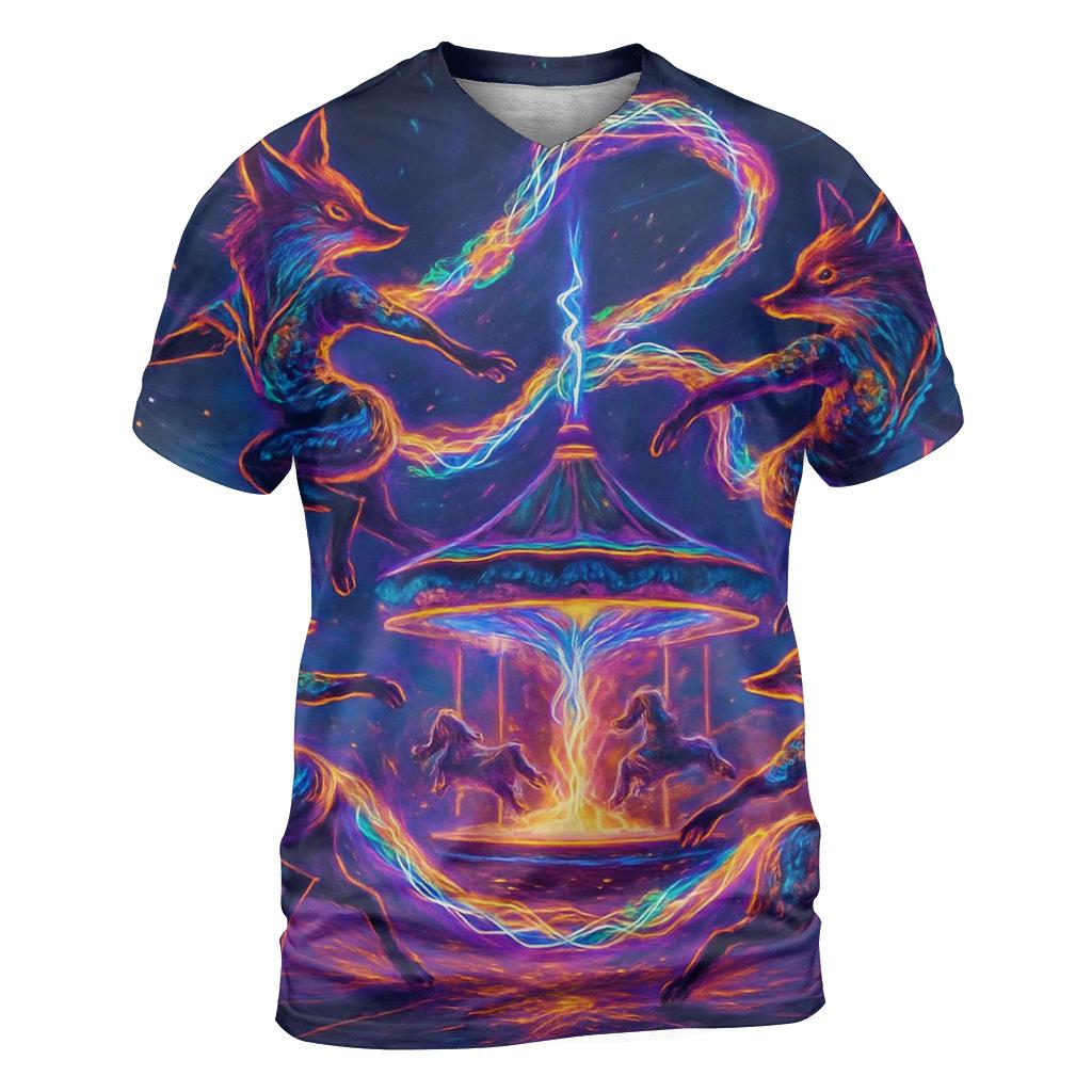 Plasma Carousel Fox Troupe vibrant all-over design tees