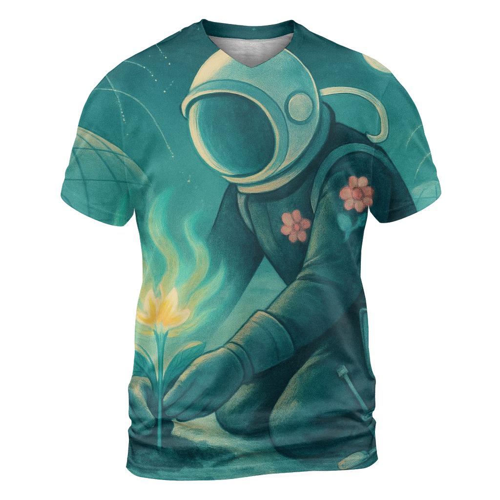 Everbloom Cosmonaut Gardener artistic all-over print tops