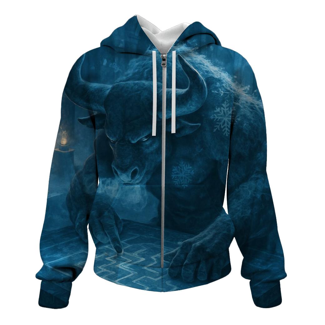 Frostbound Minotaur Cartographer premium hoodies