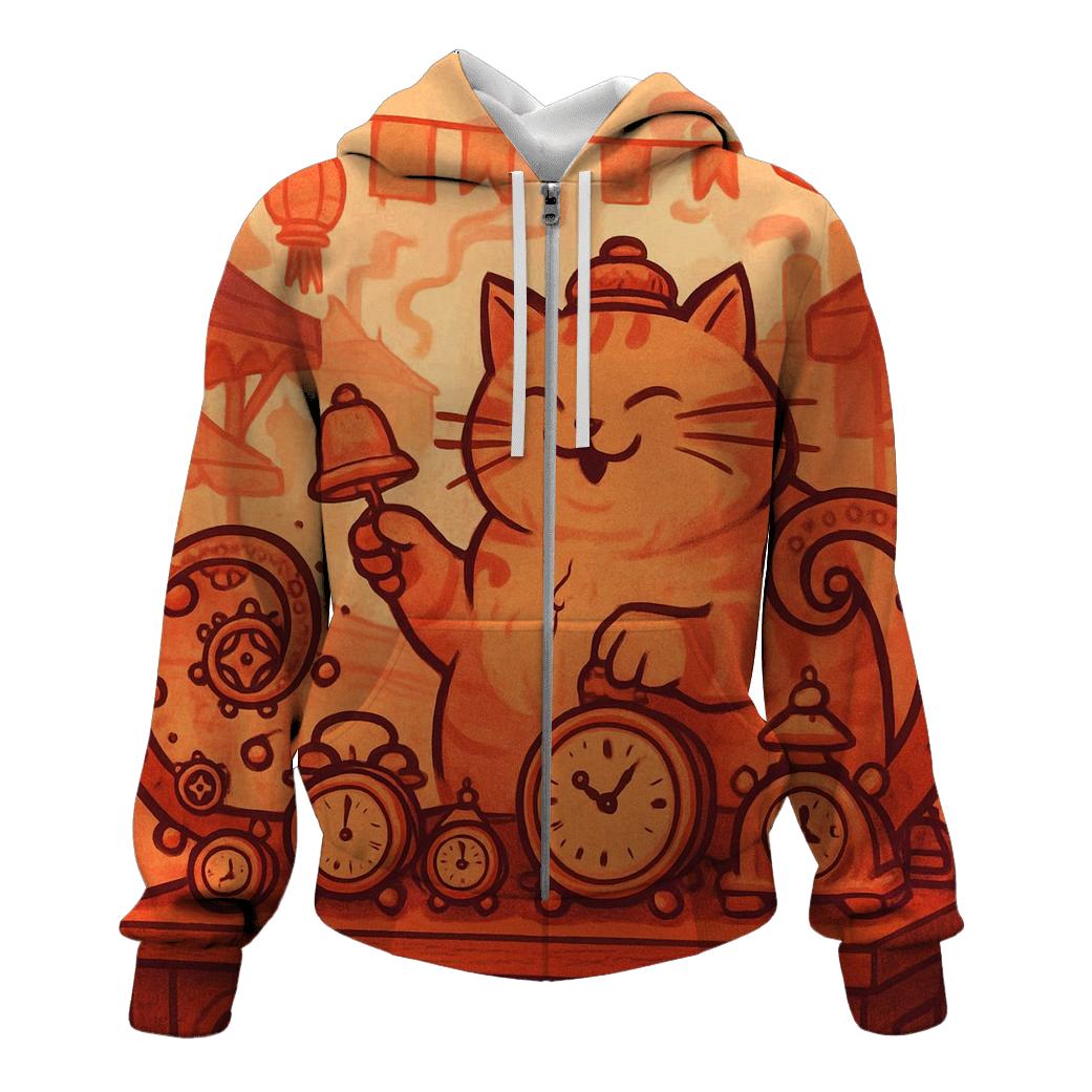 Vermillion Market Clock Cat printed hoodies
